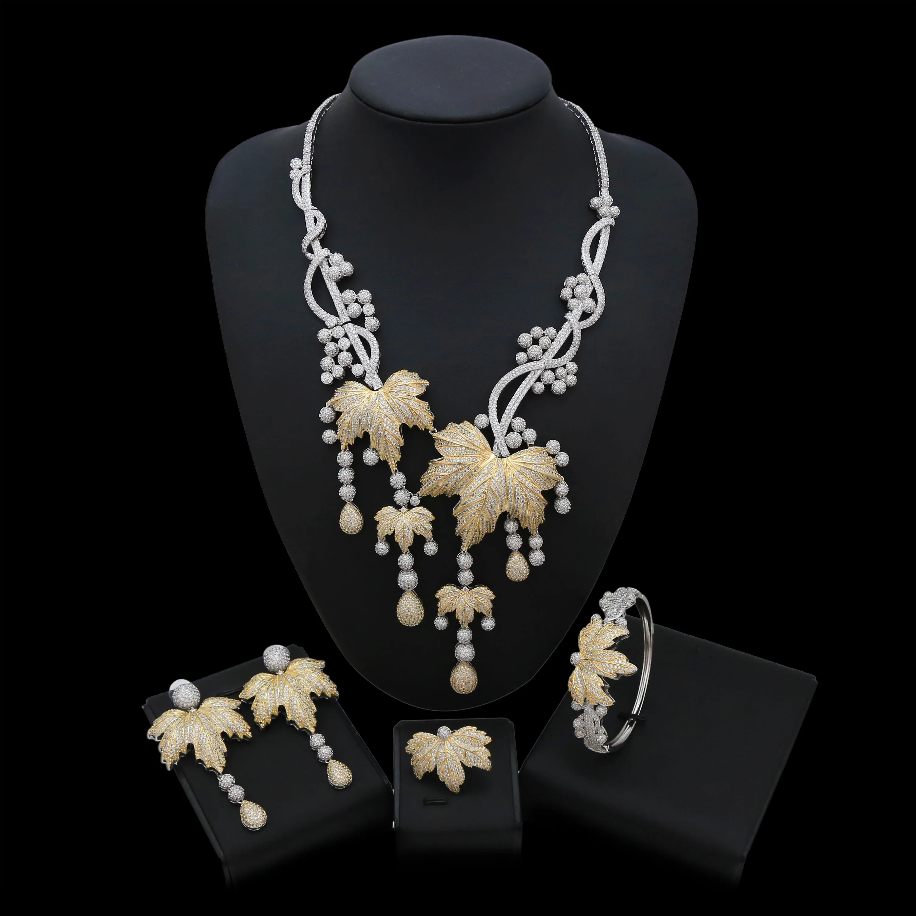 Zhuerrui American High Quality Diamond Jewelry Set Maple leaf Natural Top Cubic Zircon Fashion Wedding Jewelry Sets HZ18112206