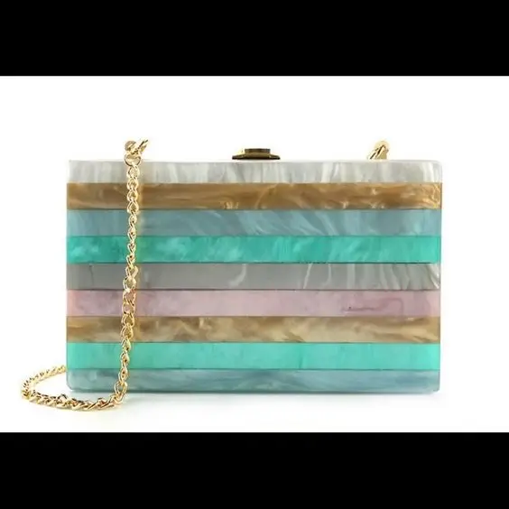 Luxury Designer Europe & America Hot Sale Ladies Party Handbag Resin Wedding Clutch Purse Bag Elegant Resin Chain Handle Bag