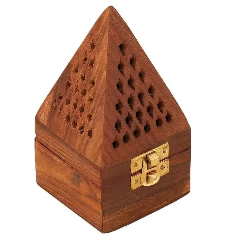 Traditional Handmade Burner Wooden Incense-Stick Holder Ash Catcher Stand 5 Inch Temple Wooden Charcoal Cone