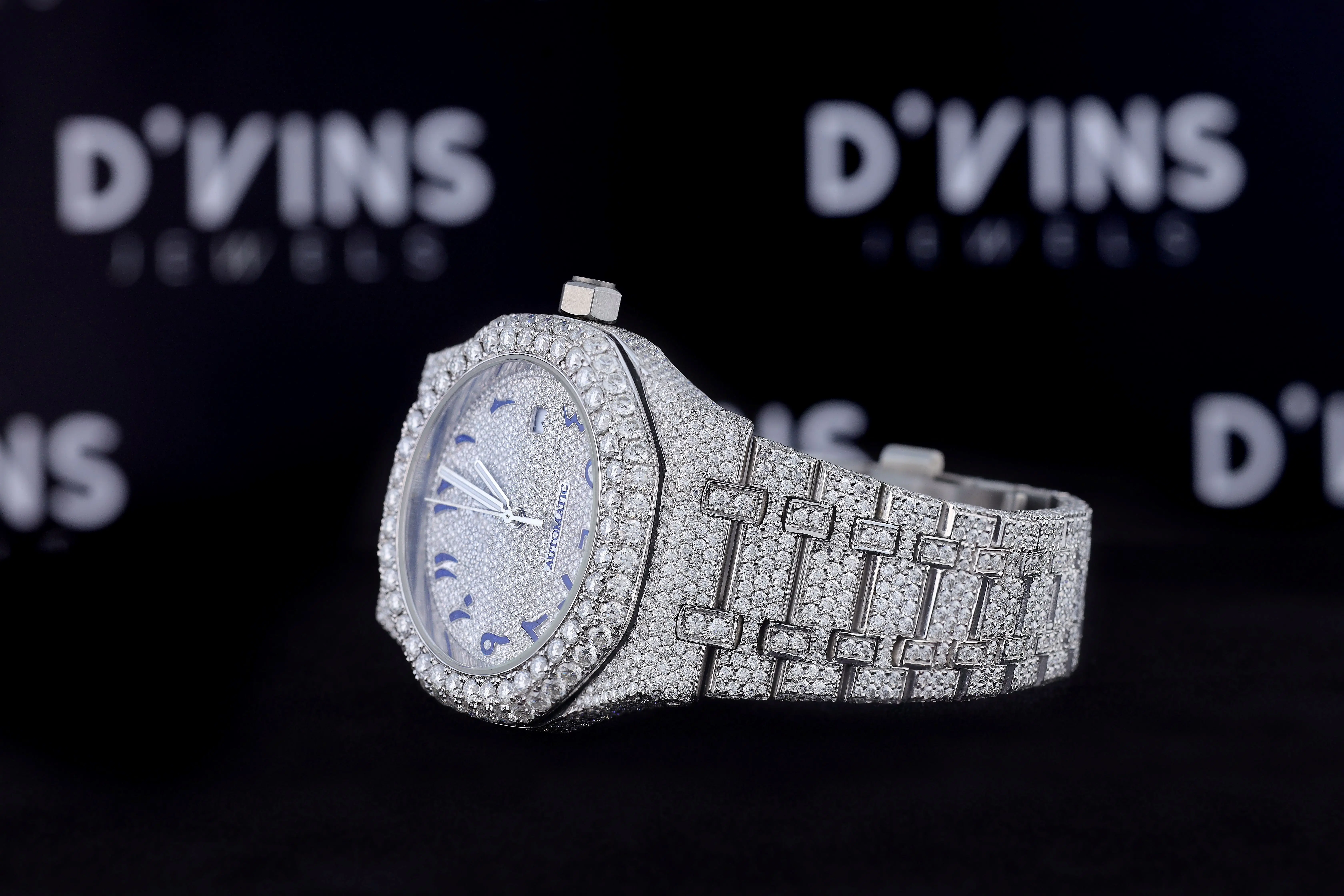 Iced Out Custom Moissanite Watch Mens Lab grown Swiss Made ETA Watch VVS Moissanite Diamond Watch