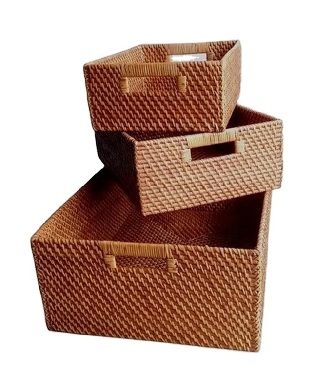 High quality Natural Rattan Storage Basket storage basket for home storage & organization With Handle made in Vietnam