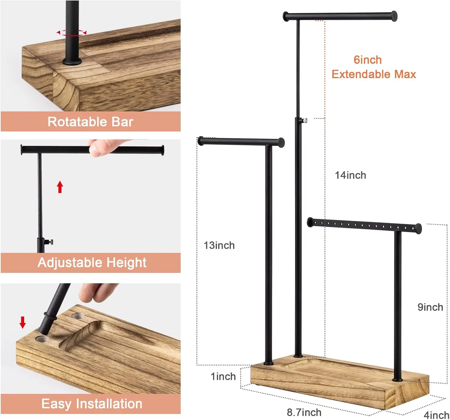 Держатель для ожерелья держатель ювелирных изделий карбонизированный черный 3-уровневый Золотой металлический органайзер украшений ожерелье и браслет подвесной дисплей