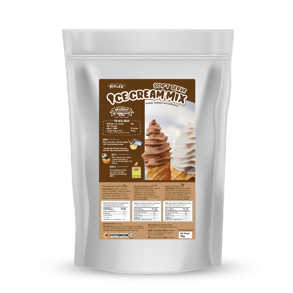 Wholesales Malaysia Manufacturer Premium Natural Vegan Vanilla soft serve Ice Cream base Mix Powder 1kg Halal For Ice Cream Shop