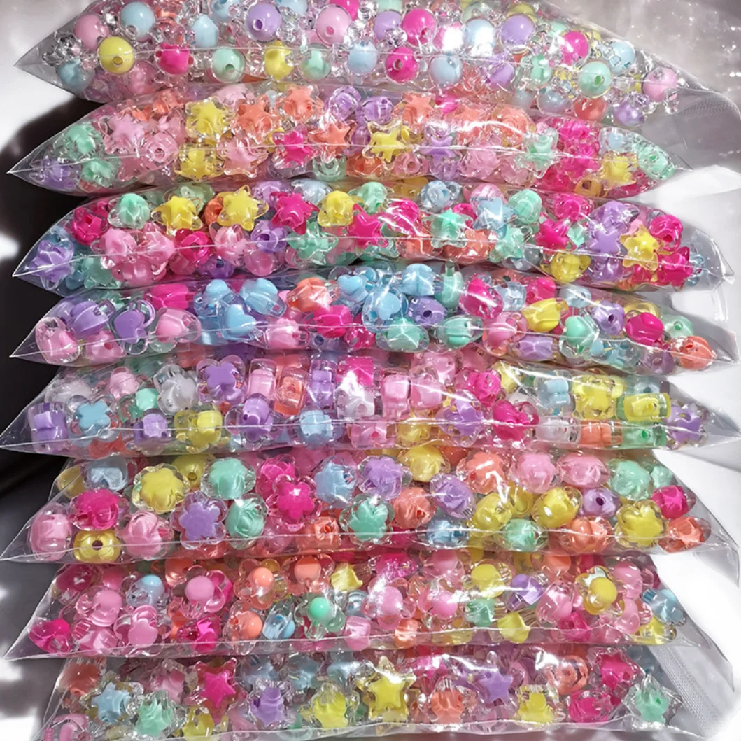 12MM mix  Frosted Acrylic heart  star Beads hole frog spawn  Chunky Loose Spacer Beads Inner Colored Round Beads Jewelry Making
