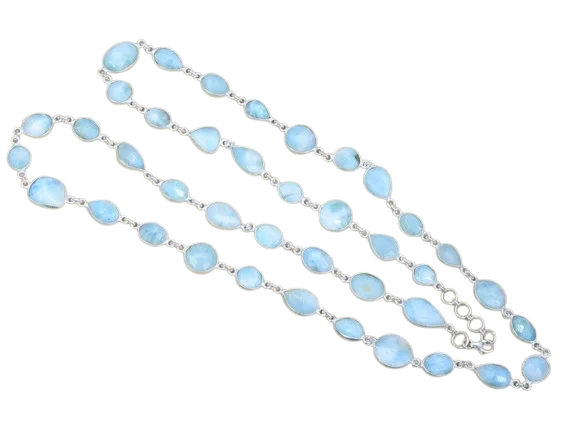 Necklace Designer Jewelry Natural Stone Natural Larimar 925 Sterling Silver Marquise Gemstone Handmade Jewelry Gift For Her