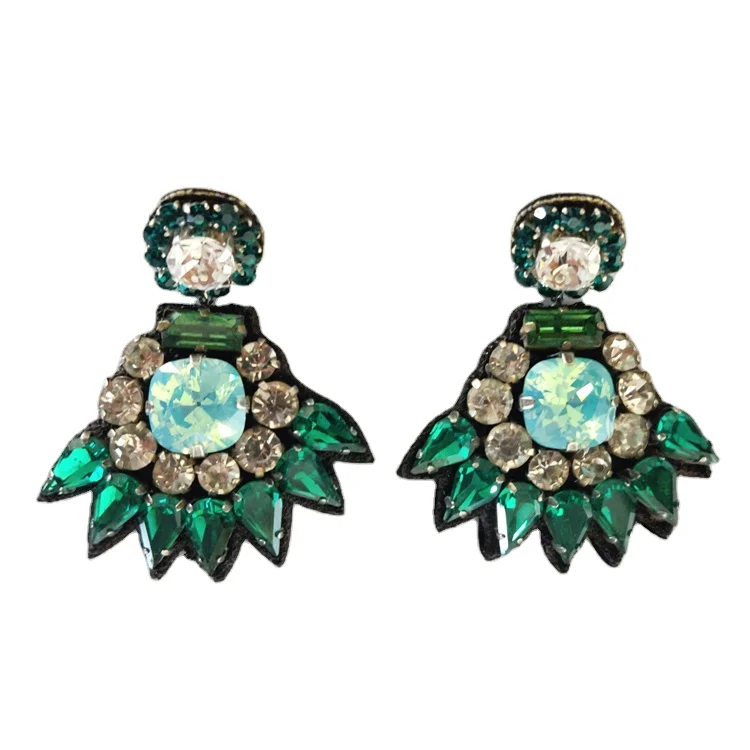 Latest Trending Product Bridal Wedding Wear Best Quality Handmade Emerald Drops and Blue Opal Crystals Made Earrings for Women