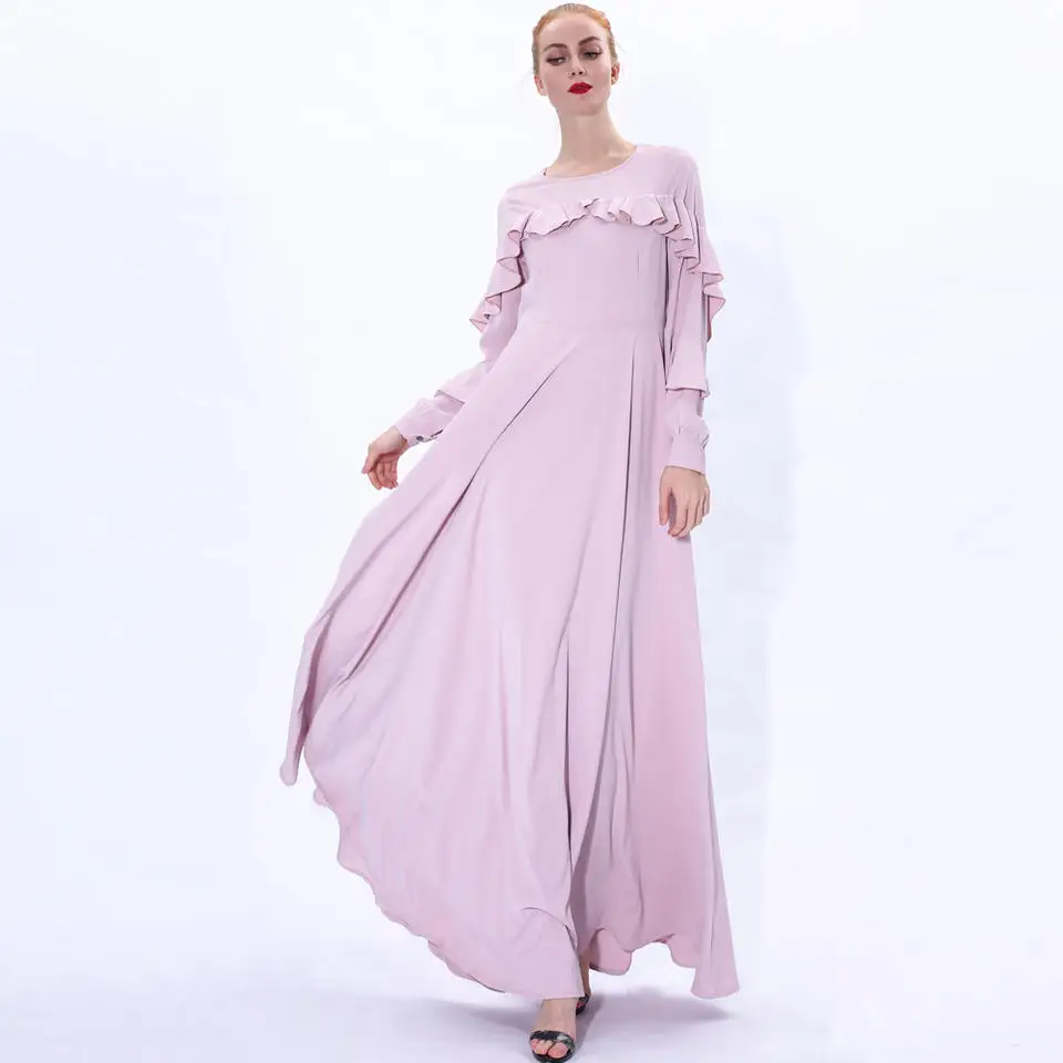 2023 Solid Color Dubai Turkish Muslim Dress Islamic Clothing Modest Fashion Muslim Women Dress