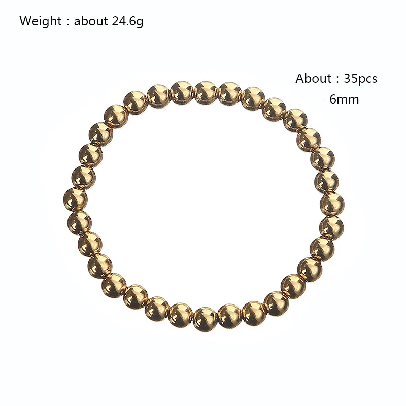 Europe and America Smooth Diameter 3-4-6-8mm Elastic Stainless Steel Bracelet High Polish Gold Ball Beads Bracelet for Men Women
