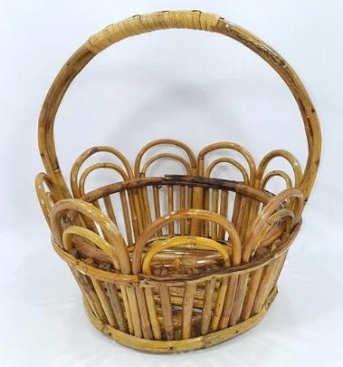 Home Decor Basket Modern Hand Woven Craft Eco Friendly Bamboo Wooden Picnic Fruit Basket Rattan Storage Basket Flowers