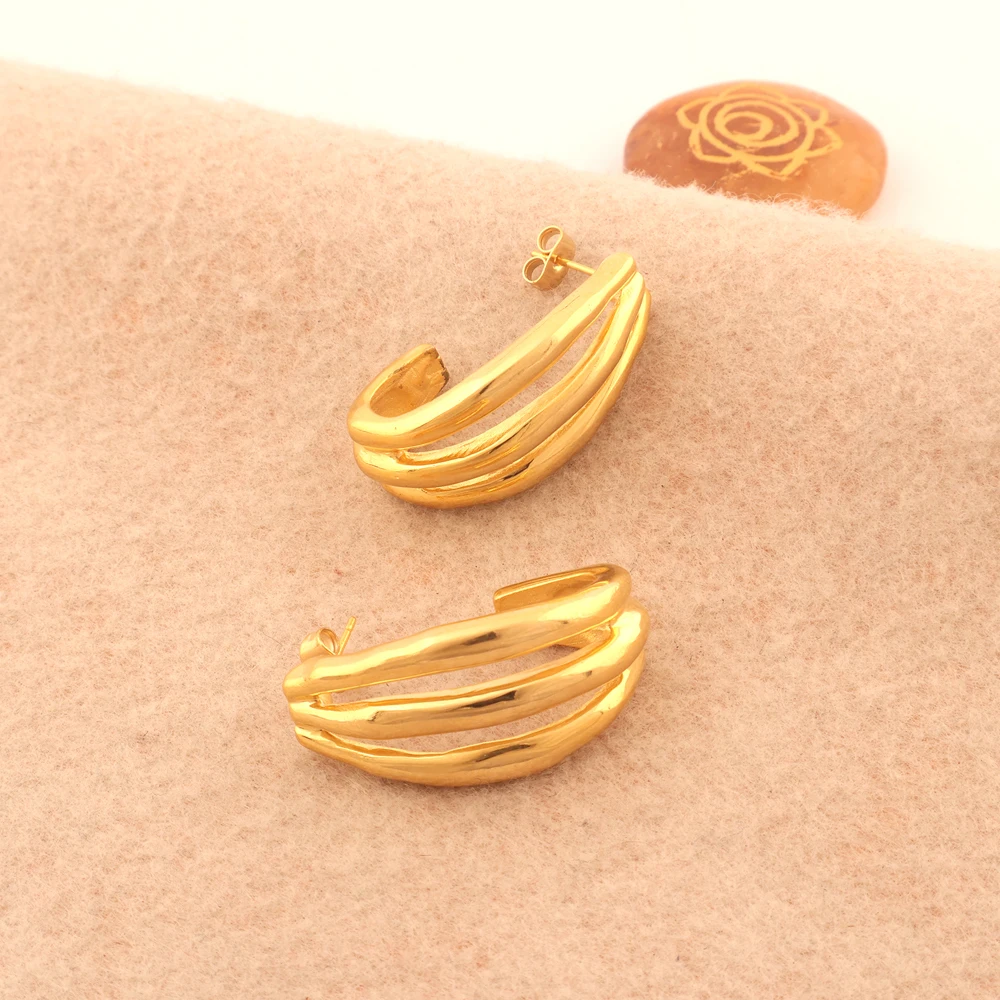 Роскошные женские серьги-кольца с тройным проводом золотого цвета модные легкие однотонные металлические серьги жемчугом для девочек