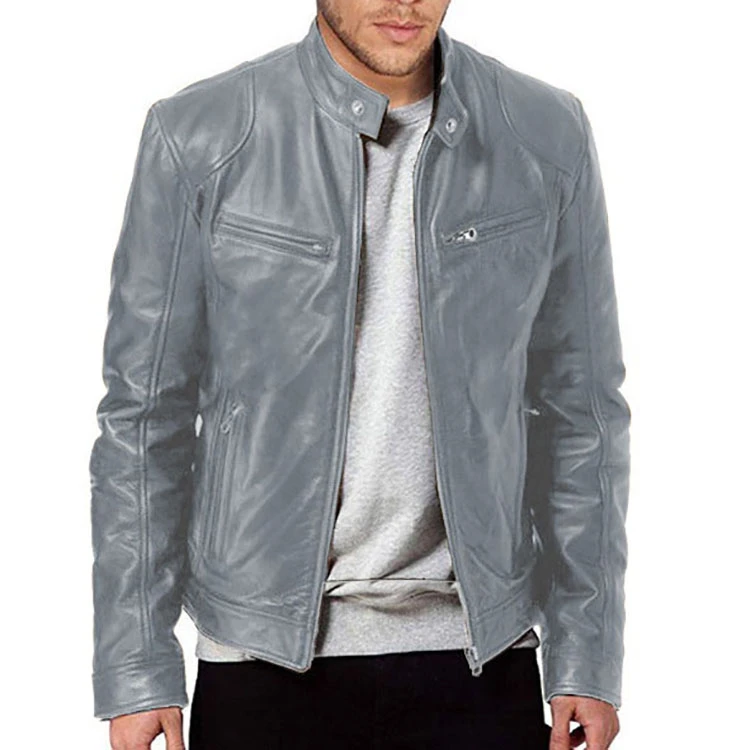 High Quality New Style Leather Jacket Slim Fit Stand-up PU Leather Jacket for Men Leather Jacket with whole sale price