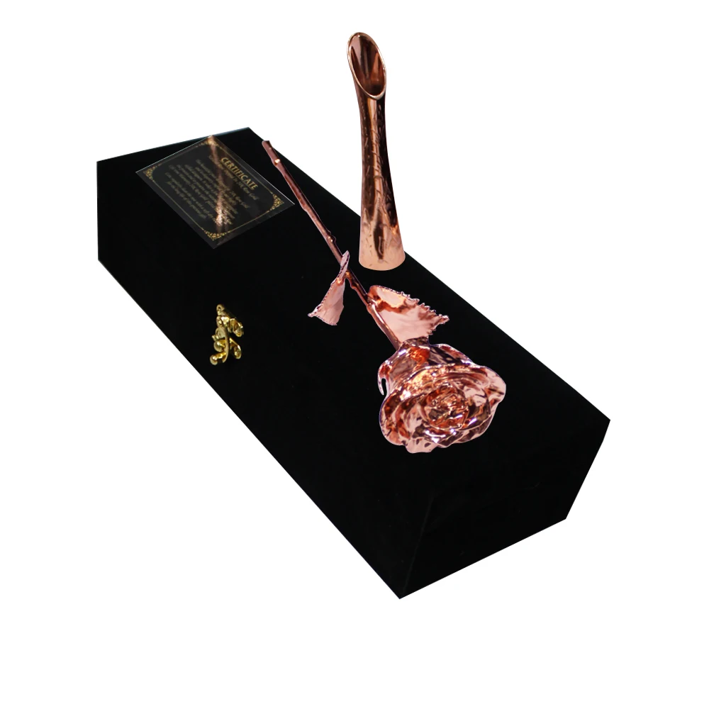 Hot selling 2023 Rose Gold plated Natural Rose with vase and velvet box Natural rose dipped in Rose Gold