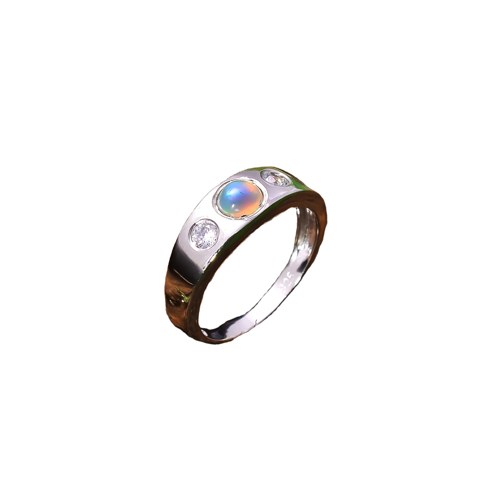 92.5 Sterling Silver 2.8 Gram Ring,Natural Ethiopian Opal And Zircon Gemstone Latest Simple Design Top Quality