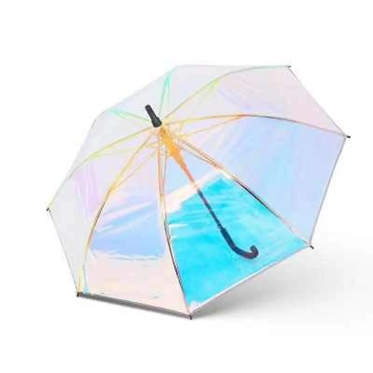 high quality guarda chuva umbrella supplier PVC Holographic Fashion Rain Long Handle Transparent Sunshade Umbrellas for the rain