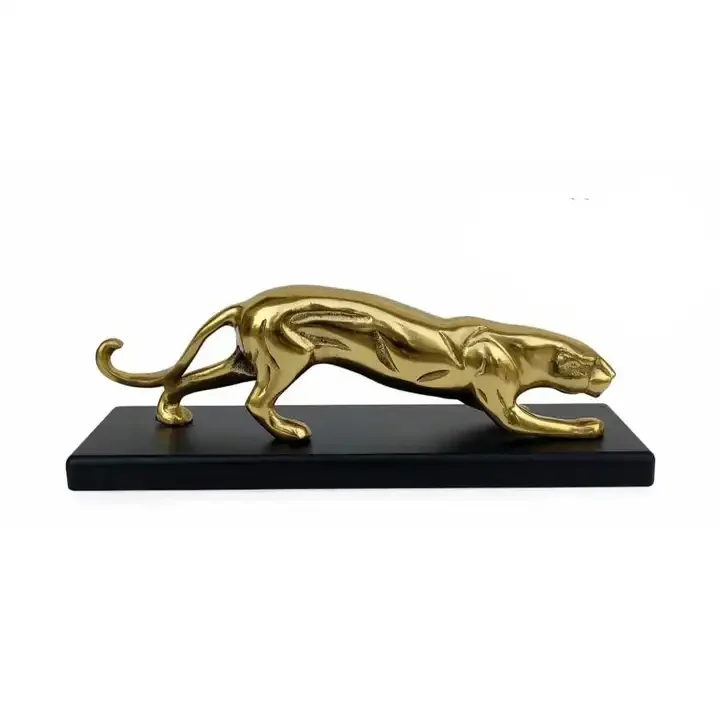Lowest Price Tiger Sculpture Premium Look Black Marble Base Best Quality Luxurious Sculpture Gold Color Hall Decoration