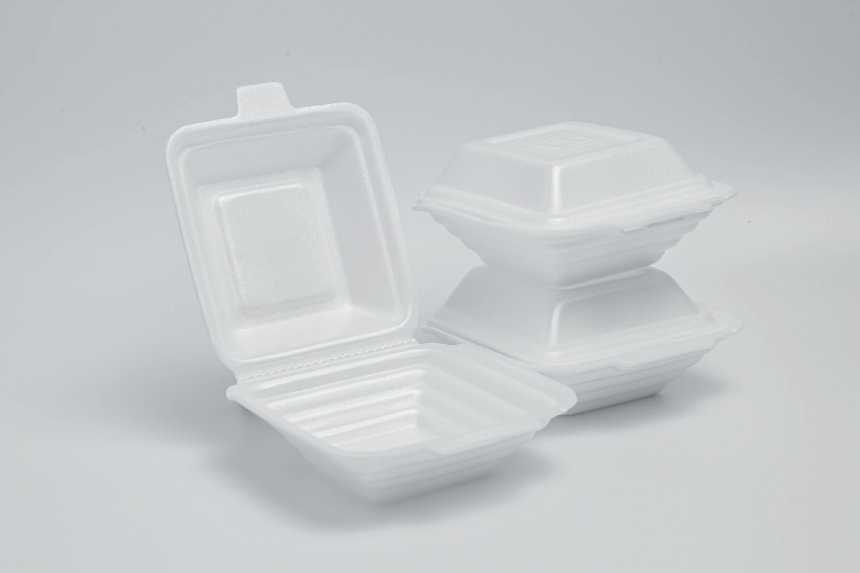 Three compartments PS foam food container with lid lunch box/fast food/hamburger Disposable new product ideas 2024 trends