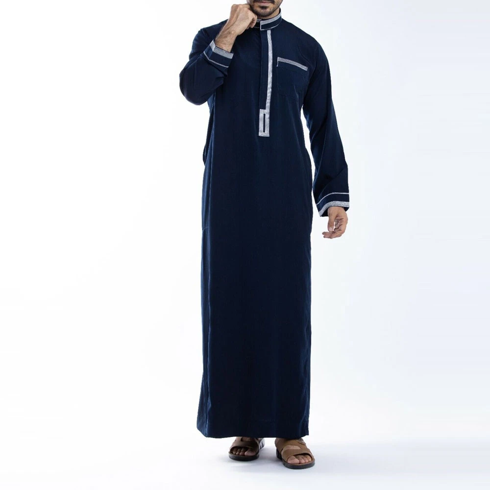 Chest front ban embroidered or Custom brand label men thobe dress/thawb dress men top quality jubba design for men Arabic