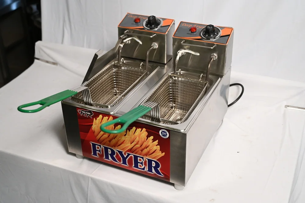 Buy Stainless Steel Made Deep Fryer with Double Table Top 5Ltr Capacity Light Fryer For Commercial Uses Low Prices