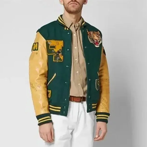 Drop Shoulder Varsity Jacket Oversized Vintage Letter Chenille Embroidery Letterman Varsity Jackets For Men