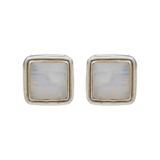 92.5 Sterling Silver White Finish Stud Earrings with Natural Semi-Precious Stones Vintage Style for Gift