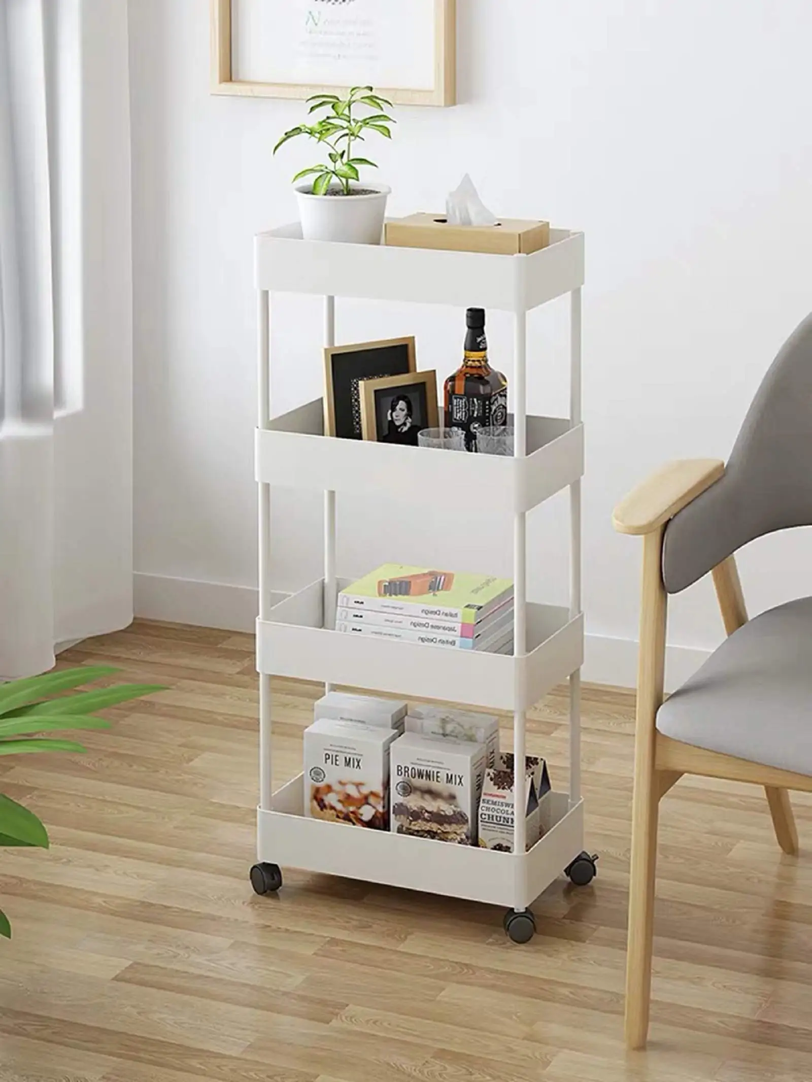 4 Tier Bathroom Storage Utility Grocery Laundry Metal Rolling Cart with wheels