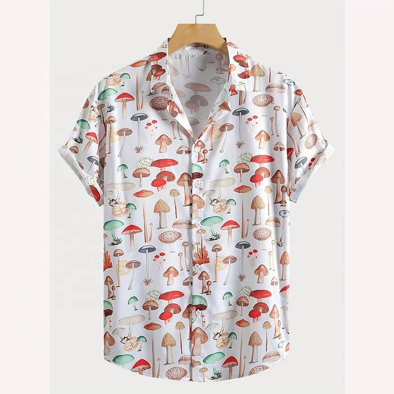 Cute Fashion Mushroom 3d Print Shirt For Men Casual Button Up Short Sleeves Summer Cool Tops Hawaiian T-Shirts Unisex Clothing