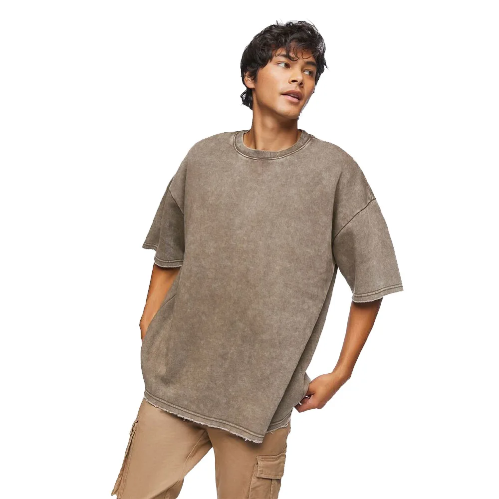 Wholesale 2024 Arrival Men Grey 100% Cotton Distressed T Shirts For Sale Men & Women Washed Distressed Collar T Shirts