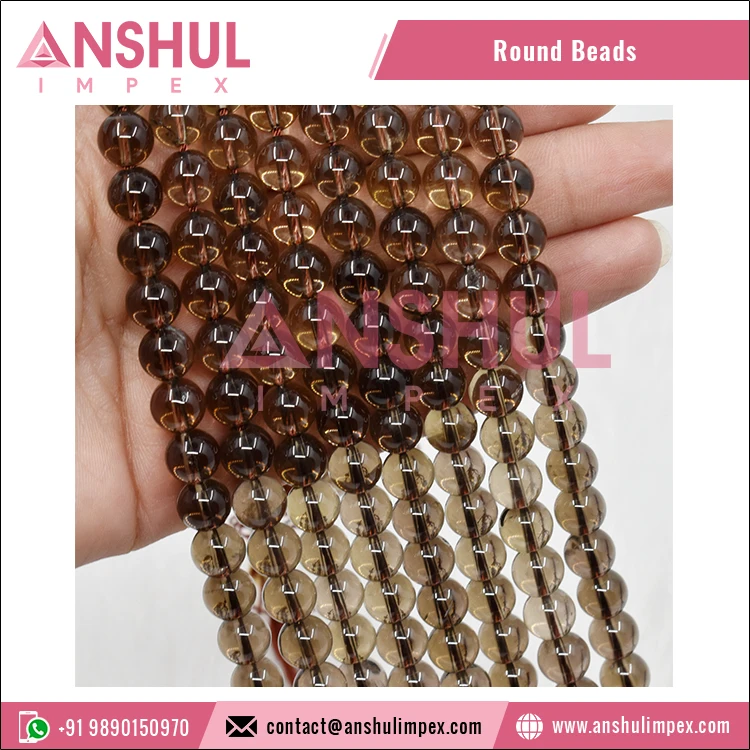 Indian Exporter of Good Quality Glossy and Smooth 12mm Smoky Quartz Gemstone Round Loose Beads at Factory Price