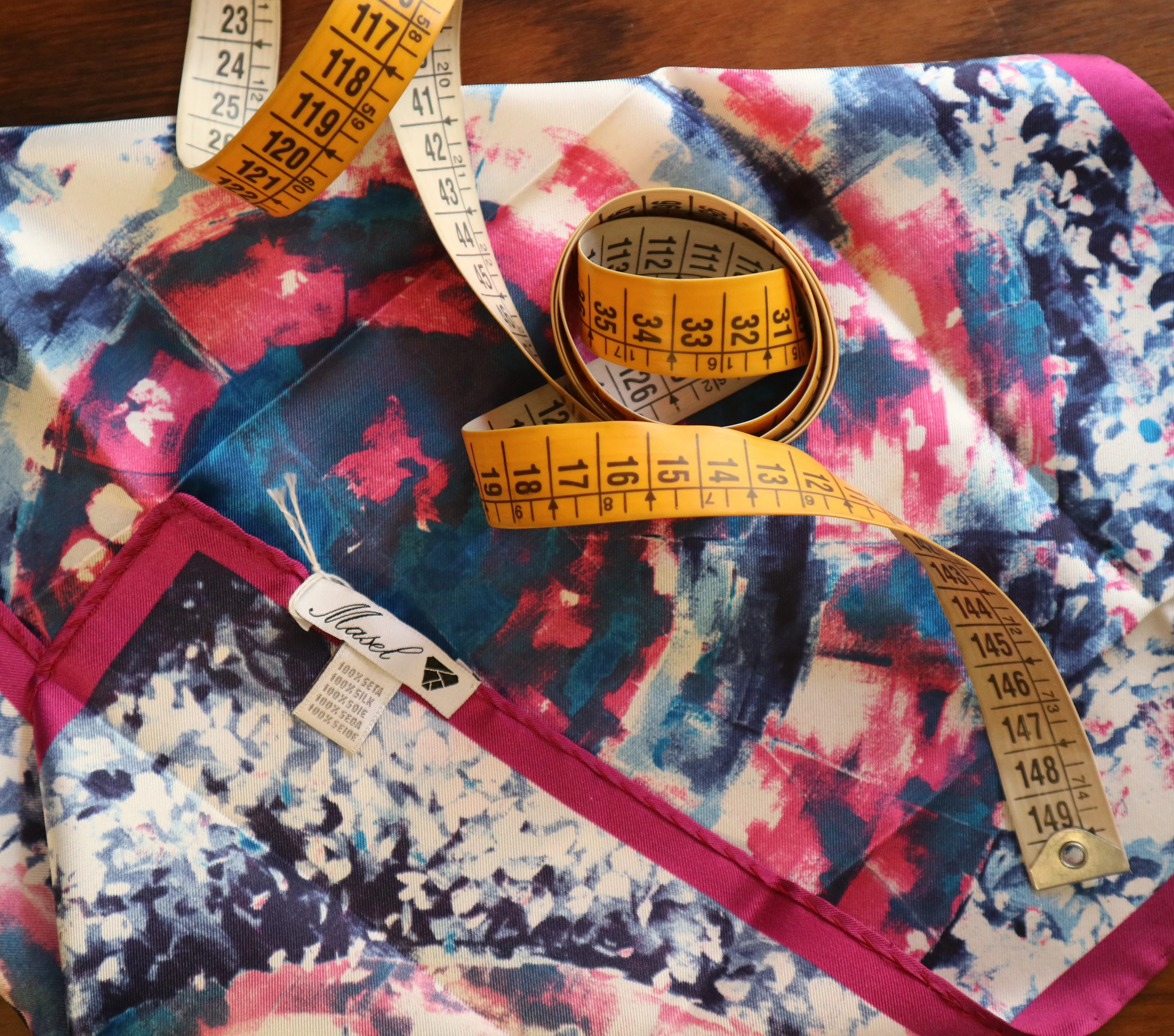 100% Italian Silk Scarf Dark Red Abstract Flowers Print Classic Square Style Ready to Wear Woman Accessory for Ceremonies