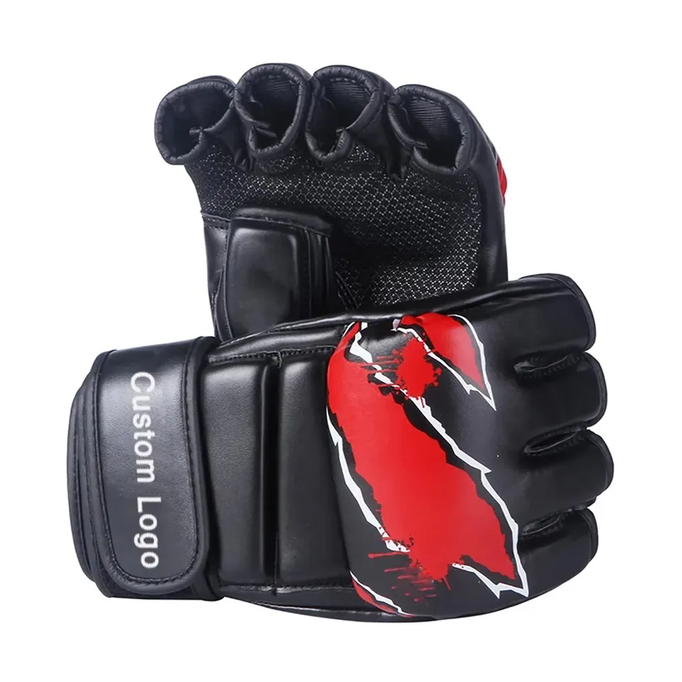 High quality customized cowhide leather PU leather MMA Gloves knockout cage ring mma gloves cowhide leather mma gloves