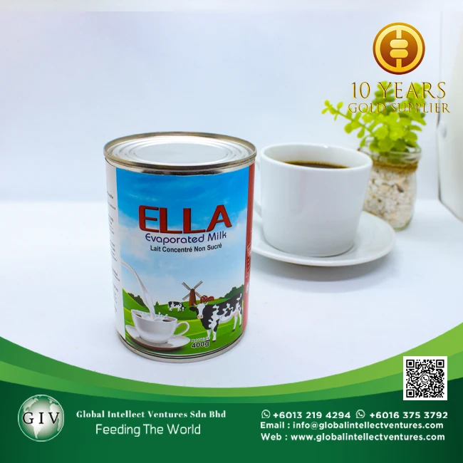 ELLA Full Cream Evaporated milk with 2% protein for Coffee/Tea and baking best quality products from Malaysia 390g,500g,1kg.