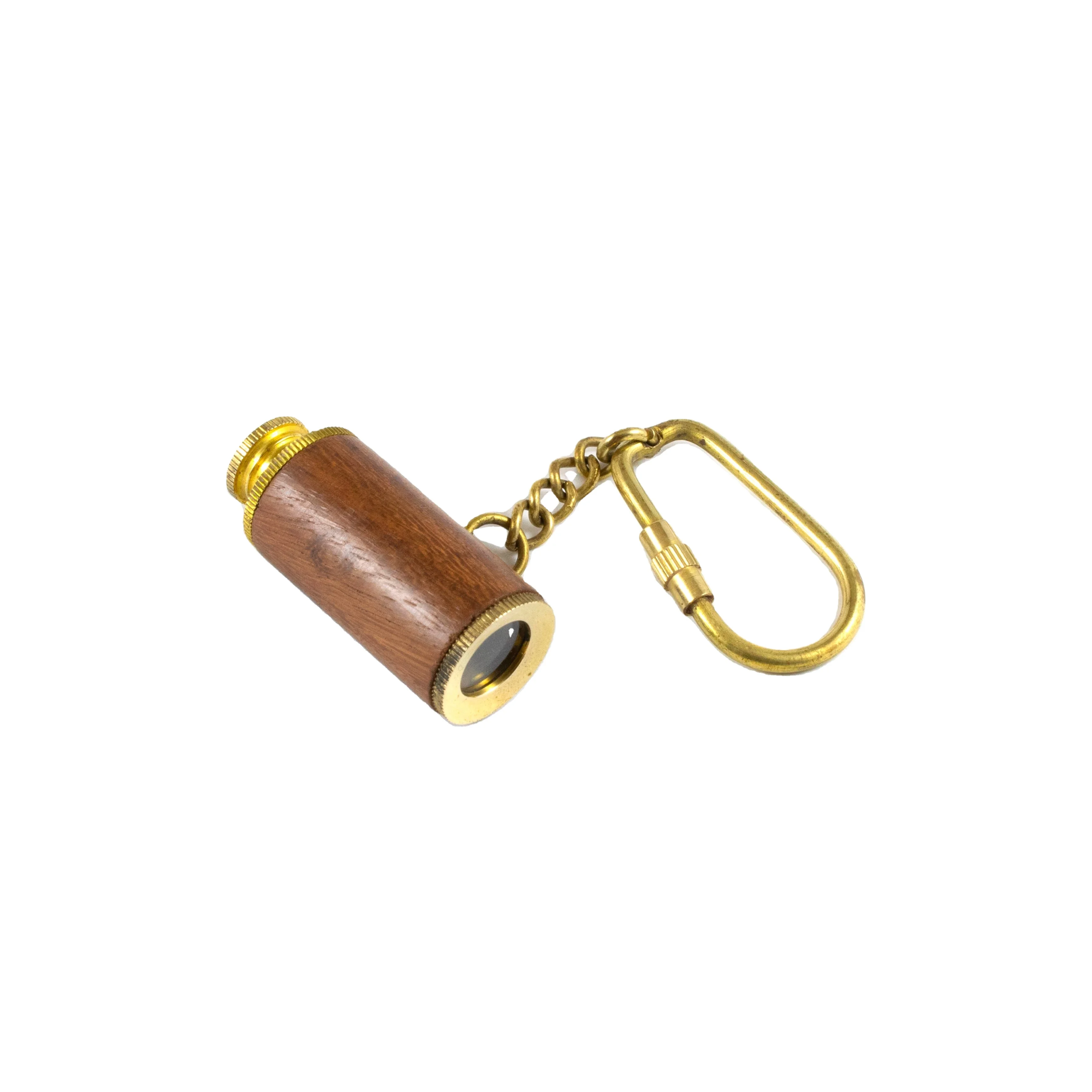 Brass Wooden  Nautical Double Fold Grip Telescope Spyglass Key chain ring with Loop gift idea