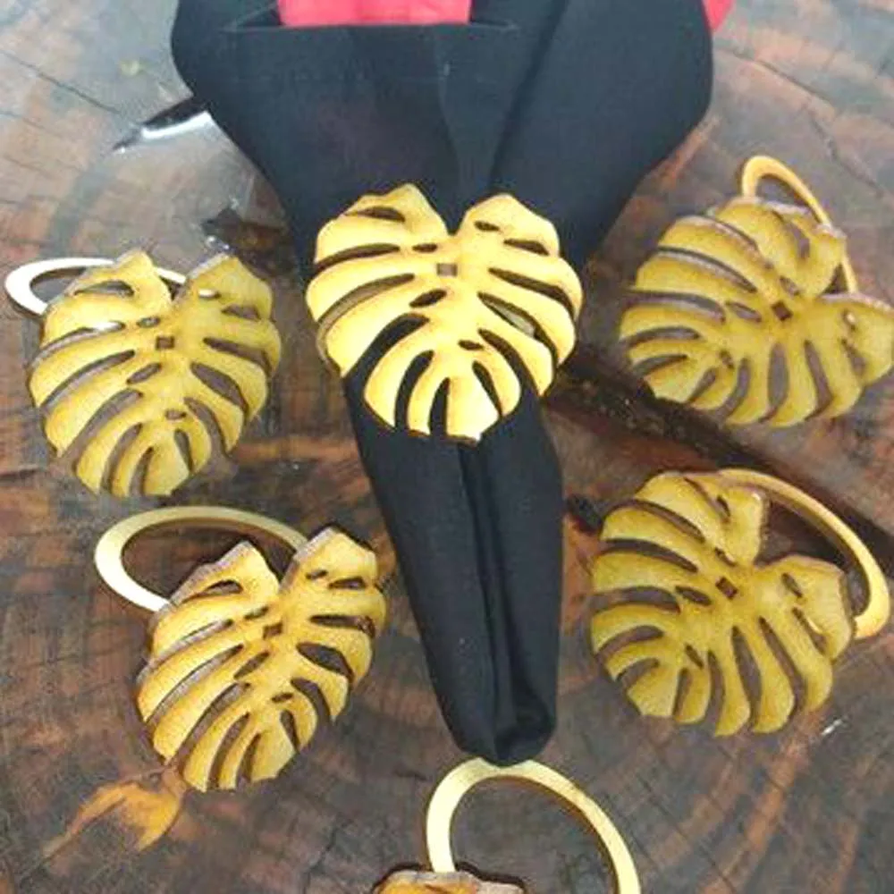Simple Style Golden Ginkgo Leaf Design Napkin Ring Metal Napkin Buckle Table Decoration Napkin Ring