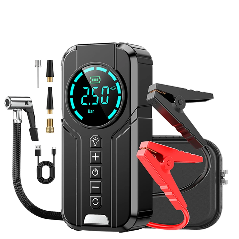 Portable Car Jump Starter Wireless Air Compressor Pump 12V Mobile Charge Power Bank 150PSI Led Emergency Light Car Tire Inflator