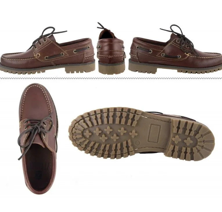 red brown genuine leather thick bottom moccasin shoes lace up men casual boat shoes for men