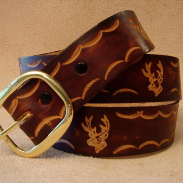 2023 Horse & Deer tooled Full Grain Leather Heavy Duty Belt Premium Cow Hide Custom Designs Luxury Belts Ready to Ship Unisex