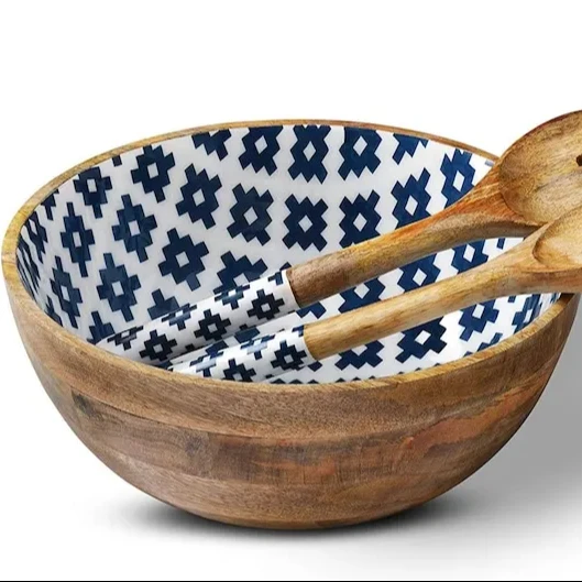 Customized Wooden  Enamel Salad Bow Small Serving Bowl Cookware Set Bowl For Soup Salad Bowl