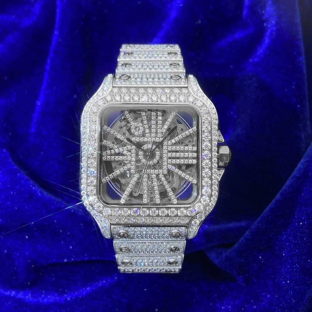 Fully Moissanite Diamond Iced Out Hip Hop Hand Made Wrist Watch For Men With Customize Dial And Unique Designed Watch For Men