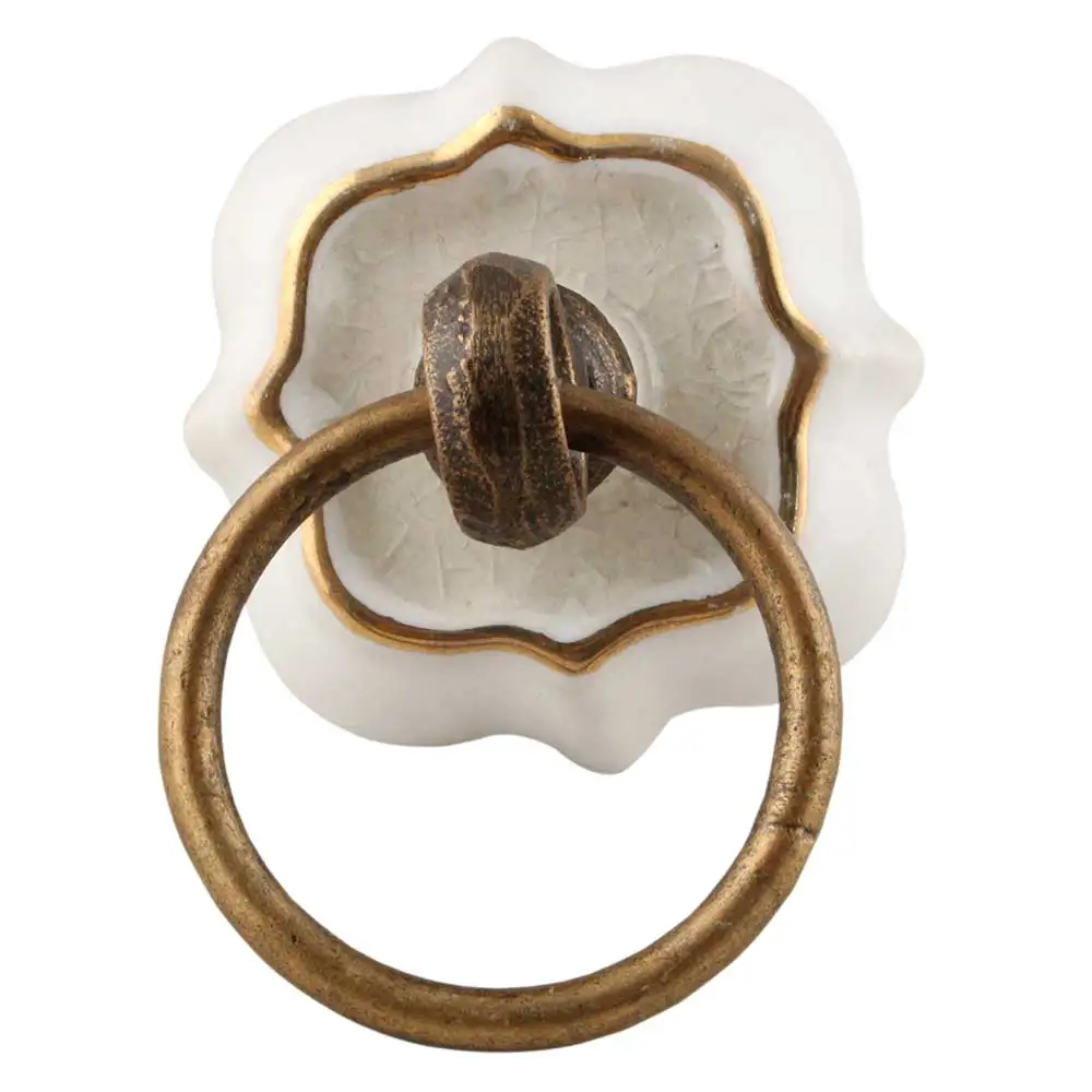 Moroccan Luxury Brass Antique Hanging Loop Moroccan Glaze Colour Ceramic Knobs Drawer Cabinet Handle Pulls CK 558
