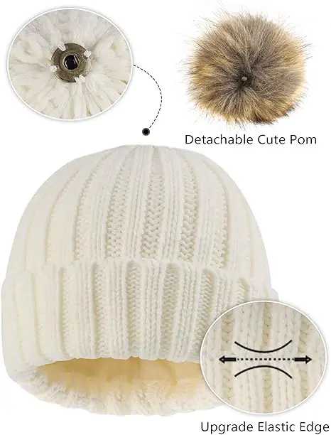Crochet Hat Slouchy Beanies with Pompom Warm Fuzzy Snow Cap Trapper Hat for Women