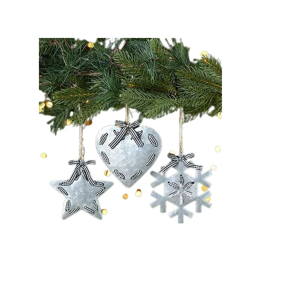 Galvanized Liner Christmas Tree Metal Ornament with Hanging Rope Festive Home Decoration Packed in Box