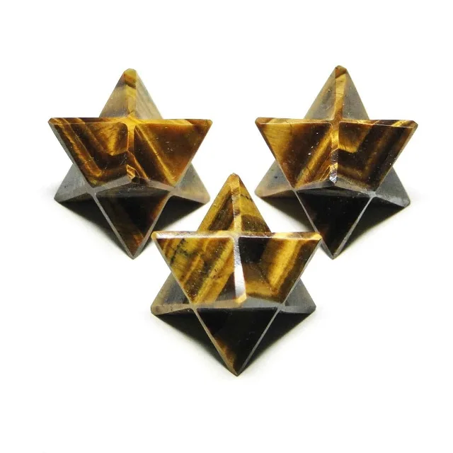 SOHA AGATE Crystal Tiger Eye High Quality 8-Point Hand Carved Merkaba Star 40mm Natural Gemstone Wholesale Merkaba Stars Gift