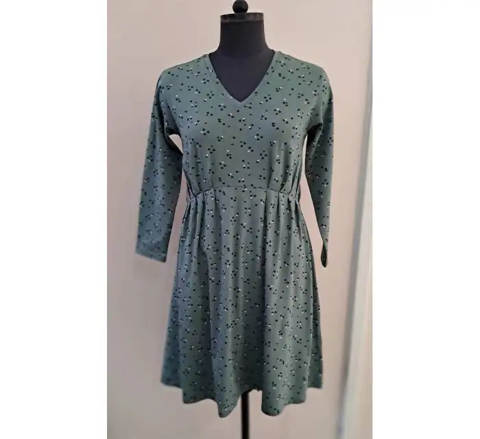 Lovely Color Cotton Printed Full Sleeves Pleated Dress with V-neck Design Great for Casual Outing dress for Girls