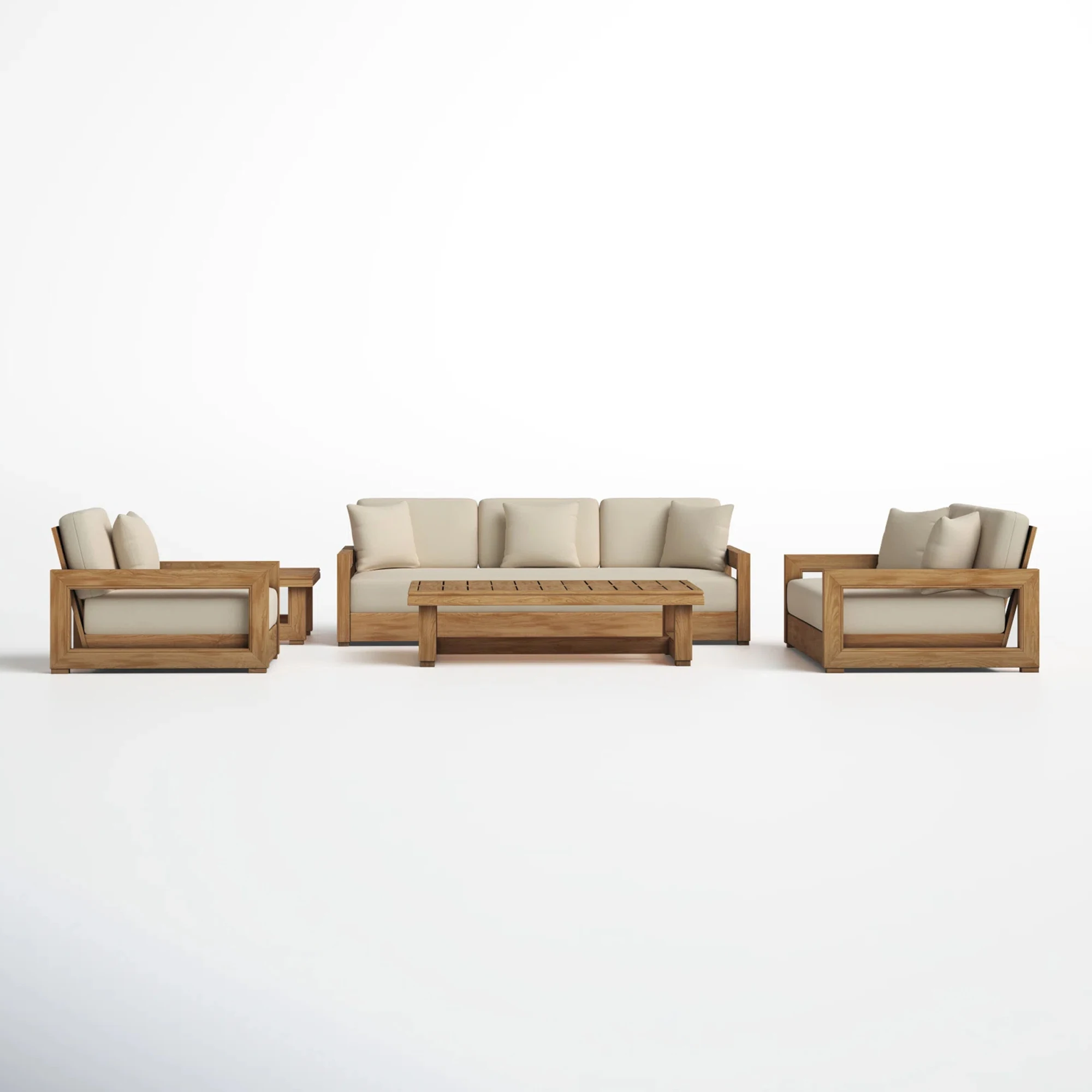 Modern Outdoor Dining Sofa Set Natural Teak with Beautifully Designed Cushions Patio Furniture for Hotels Homes - Xylo