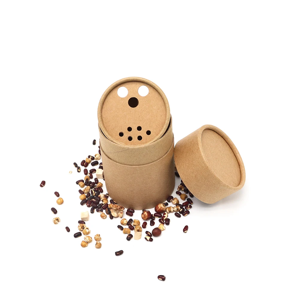 Custom Made Round Ecofriendly Food Paper Cardboard Tube Container Sifter Kraft Spice Canister Loose Powder Top Shaker Paper Tube