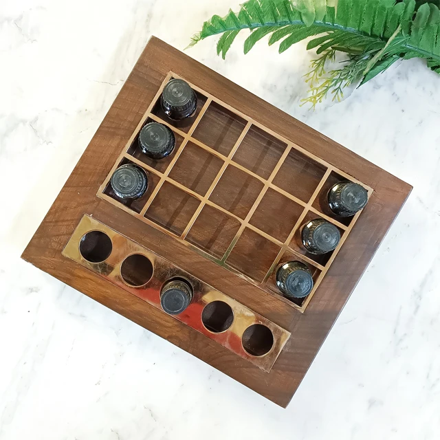 Best Quality Custom Design Wooden Steel Display Stand Tabletop Essential Oil Cosmetic Skin Care Products Indian Factory Direct