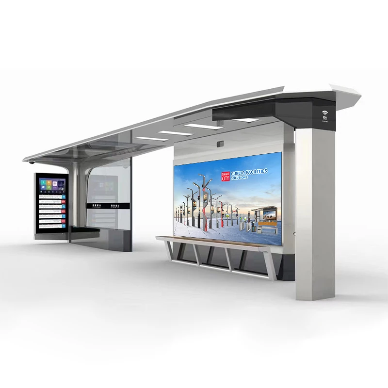 INTEFLY Solar Panel Smart Bus Stop Station with Advertising Display Board and Phone Charging Bus Stop Shelter
