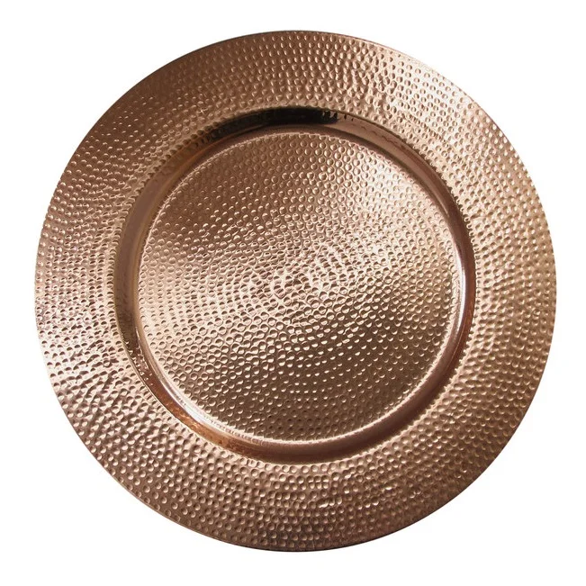 Stainless Steel Charger Plate Shiny Hammered Design Finished Dinning Table fruits Serving Plate for Living Room