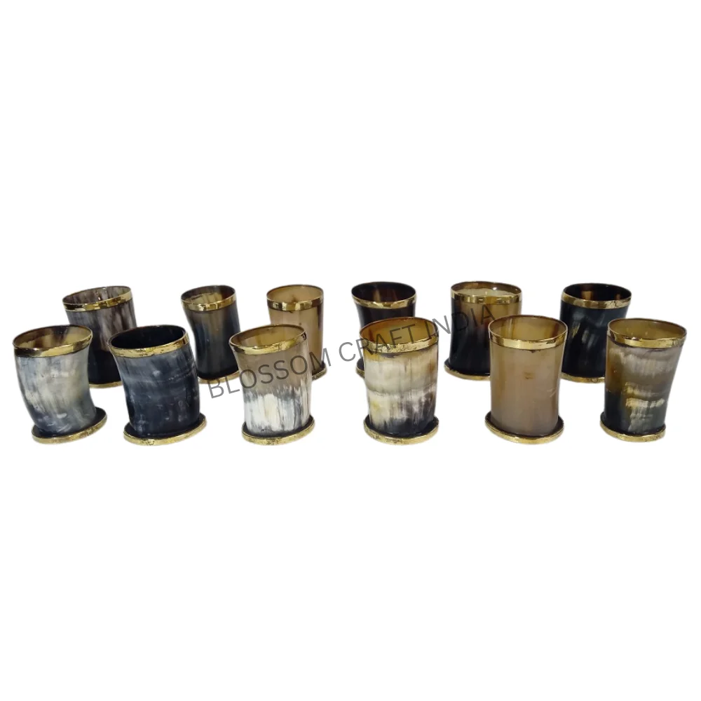 Viking Agate Buffalo Drinking Horn Shot Glass Cup With Brass Top And Bottom Ring Drinking Ox Viking Horn Glass For Mead Ale Fest