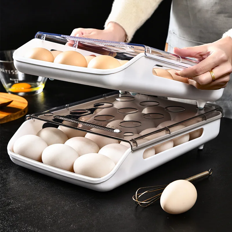 box packing Slide Egg Carton Refrigerator Side Door one Tier Automatic Egg Roller Kitchen Countertop Drop Proof